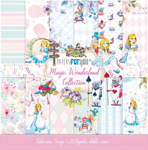 Colección 28 Papeles Scrap doble cara 180gr 8»x8» (Magic Wonderland)